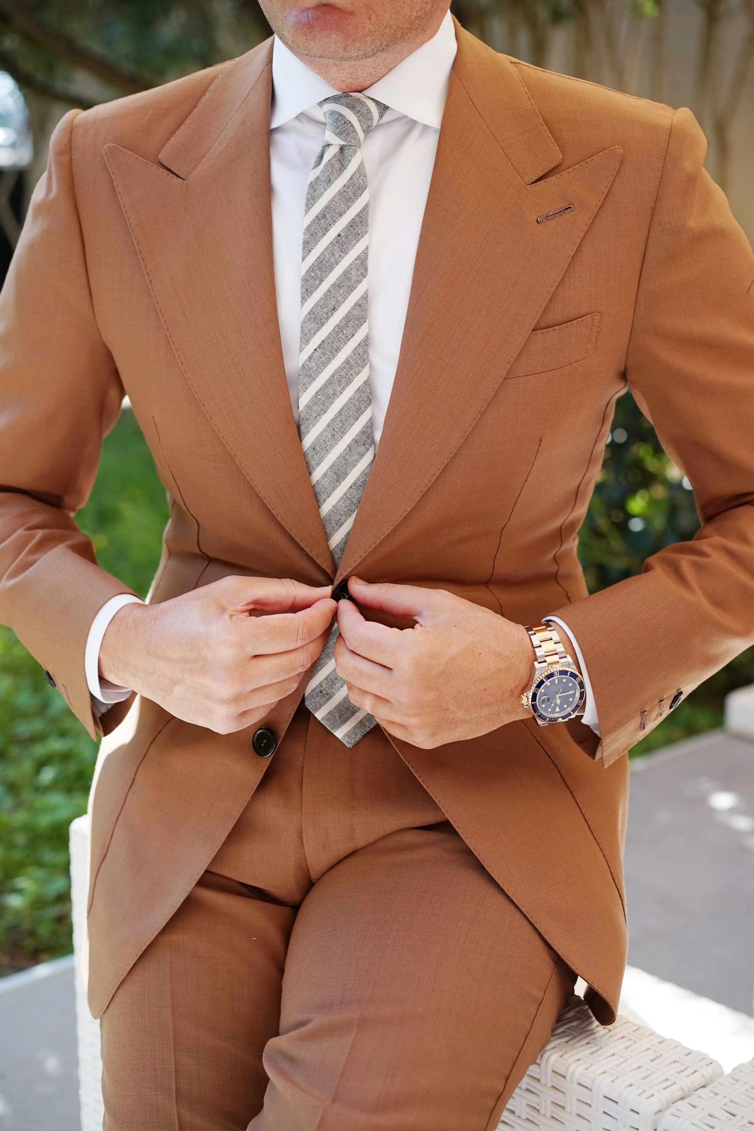 Adana Black Chalk Stripe Linen Skinny Tie