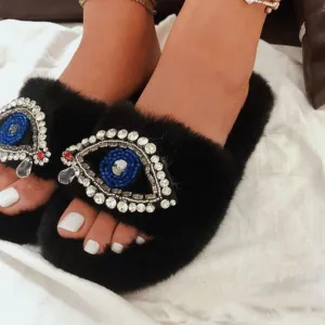 Black Evil Eye Soft Plush Shoes