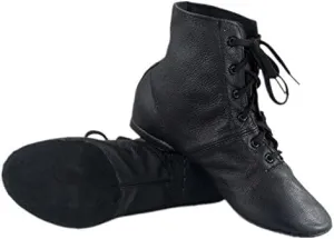 Cheapdancing Womens Leather Practice Dancing Shoes Jazz Boots Soft-Soled High Boots, Black