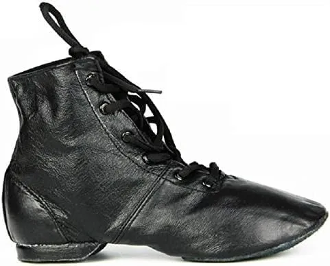 Cheapdancing Womens Leather Practice Dancing Shoes Jazz Boots Soft-Soled High Boots, Black