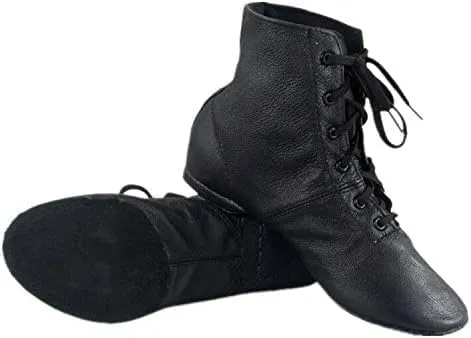 Cheapdancing Womens Leather Practice Dancing Shoes Jazz Boots Soft-Soled High Boots, Black