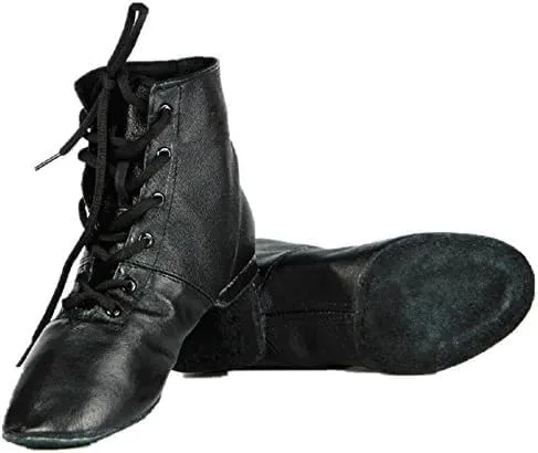 Cheapdancing Womens Leather Practice Dancing Shoes Jazz Boots Soft-Soled High Boots, Black