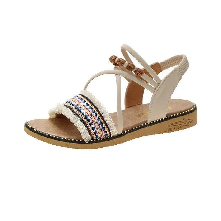 Chicvane Beaded Bohemian Style Sandals Flat Sandals
