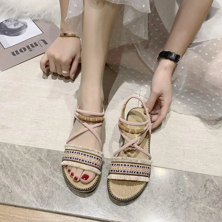 Chicvane Beaded Bohemian Style Sandals Flat Sandals