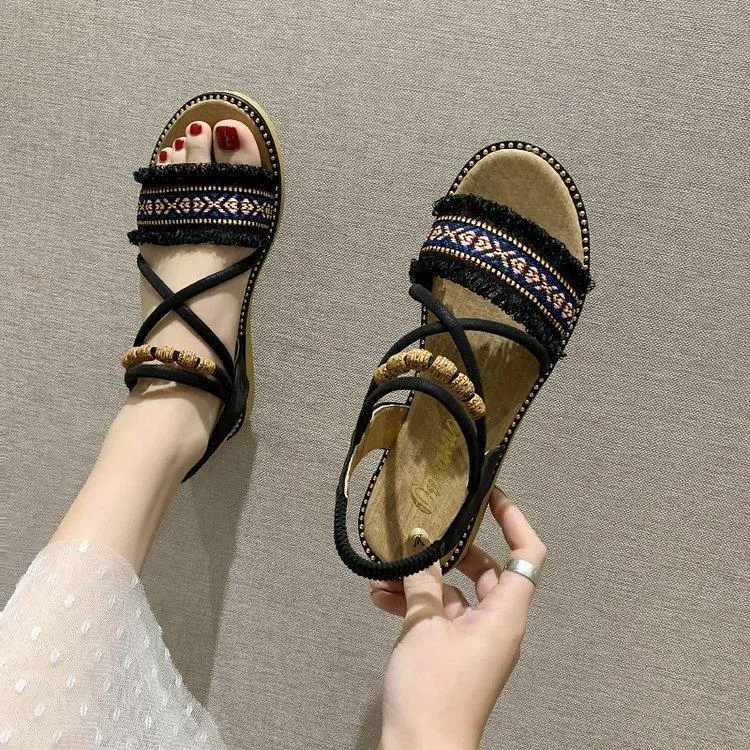 Chicvane Beaded Bohemian Style Sandals Flat Sandals
