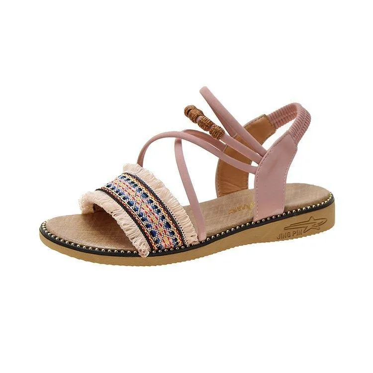 Chicvane Beaded Bohemian Style Sandals Flat Sandals