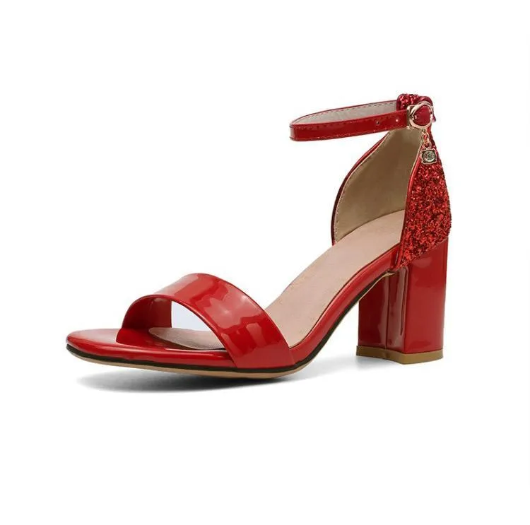 Chicvane Rhinestone Chunky Heel Sandal With Buckle Ankle Strap Evening Sandals