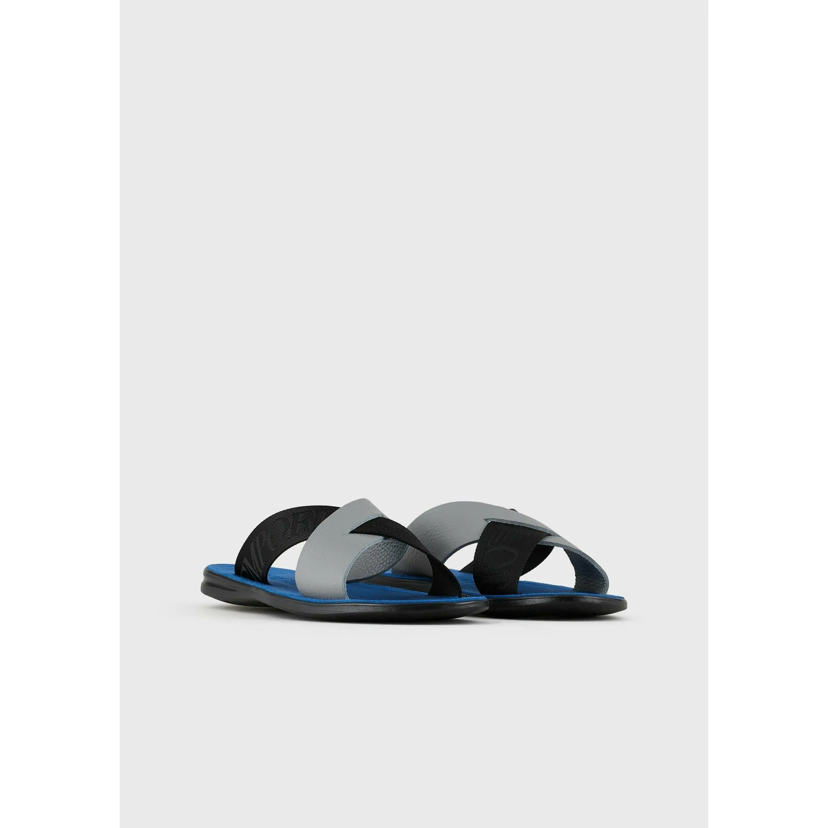 CROSSED LEATHER SANDALS WITH JACQUARD RIBBON