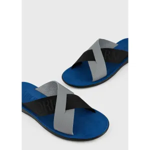 CROSSED LEATHER SANDALS WITH JACQUARD RIBBON