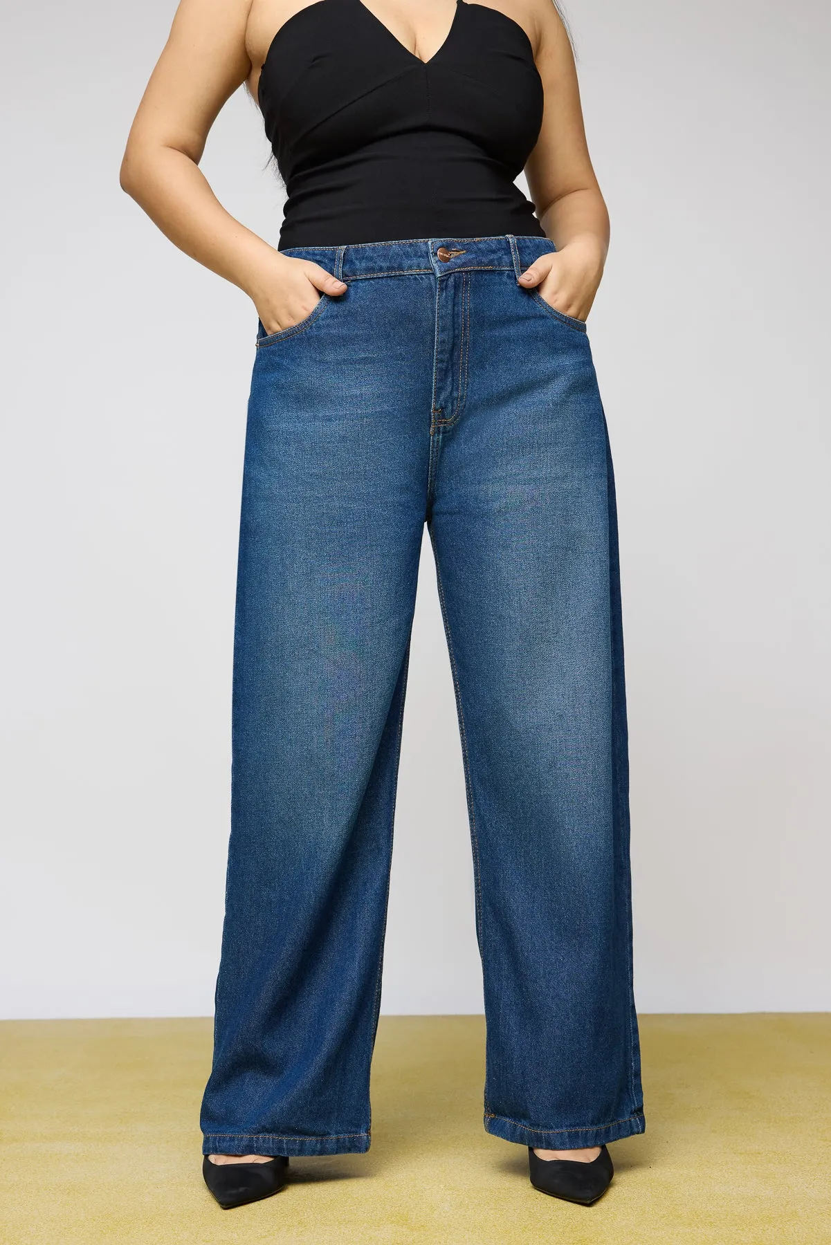 Femme Blue Curve Wide Leg Jeans