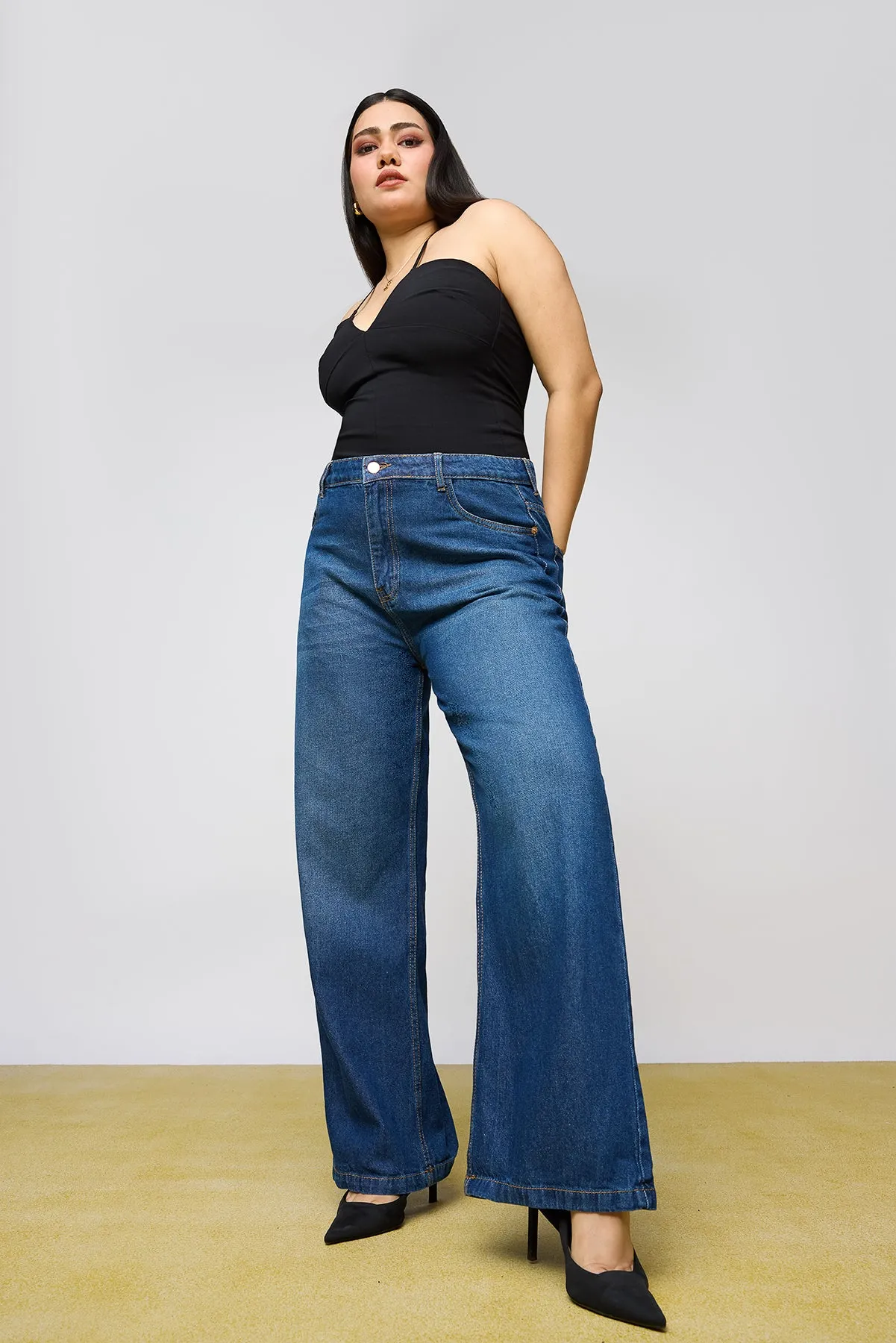 Femme Blue Curve Wide Leg Jeans