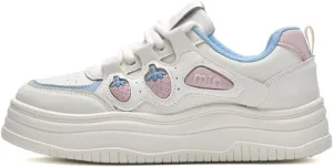 Geerta Cute Shoes Y2K  Strawberry Thick Sole Sneaker Chunky Platform Elevated White Trainer for Women Girls Casual School Summer Beach Travel Pretty Pastel Aesthetic Cookie Sneaker