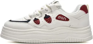 Geerta Cute Shoes Y2K  Strawberry Thick Sole Sneaker Chunky Platform Elevated White Trainer for Women Girls Casual School Summer Beach Travel Pretty Pastel Aesthetic Cookie Sneaker