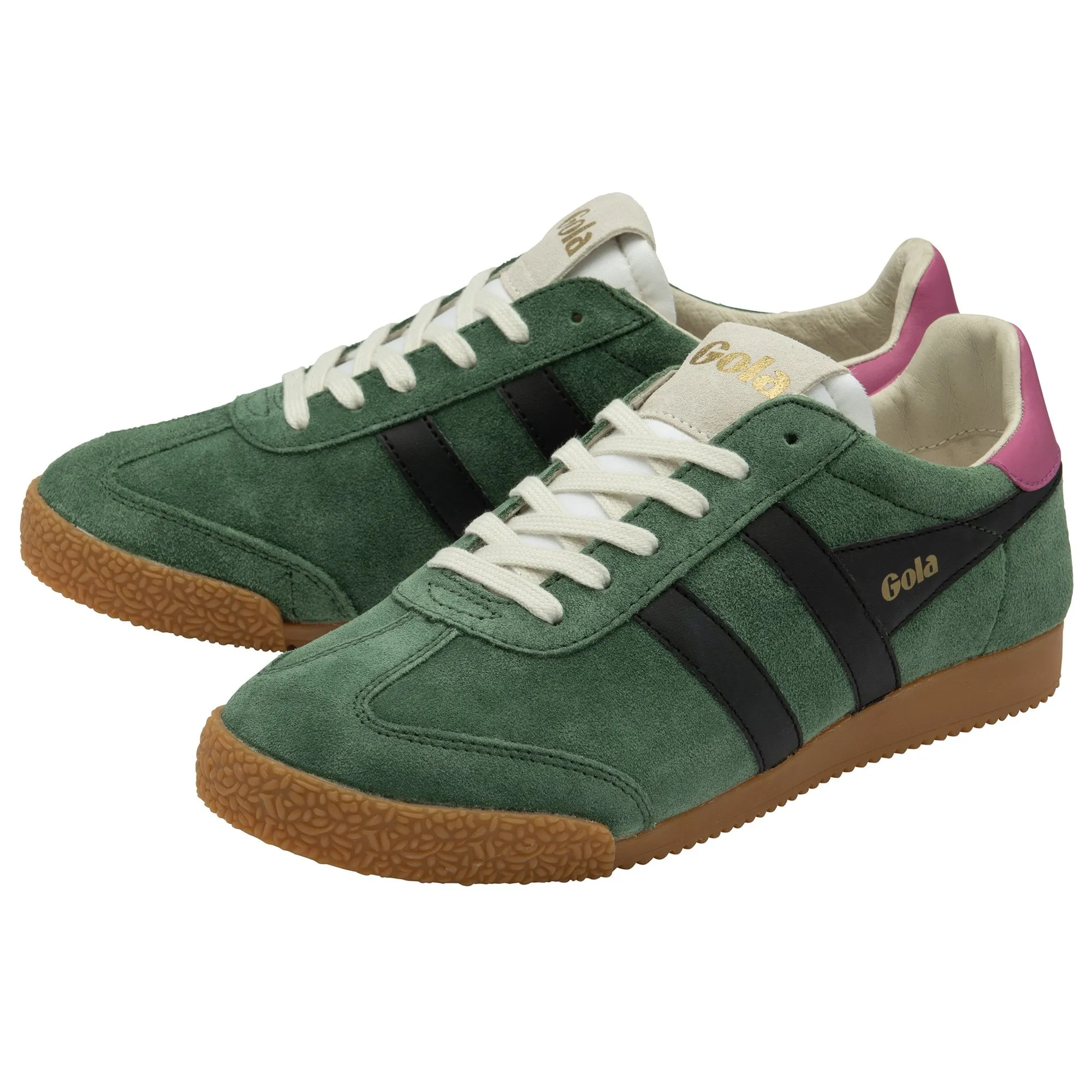 Gola Elan Ladies Evergreen/Black/Fuchsia Leather Lace Up Trainers