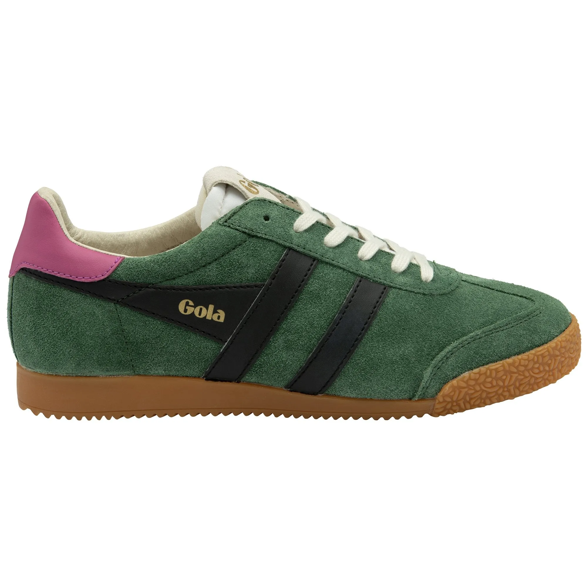 Gola Elan Ladies Evergreen/Black/Fuchsia Leather Lace Up Trainers
