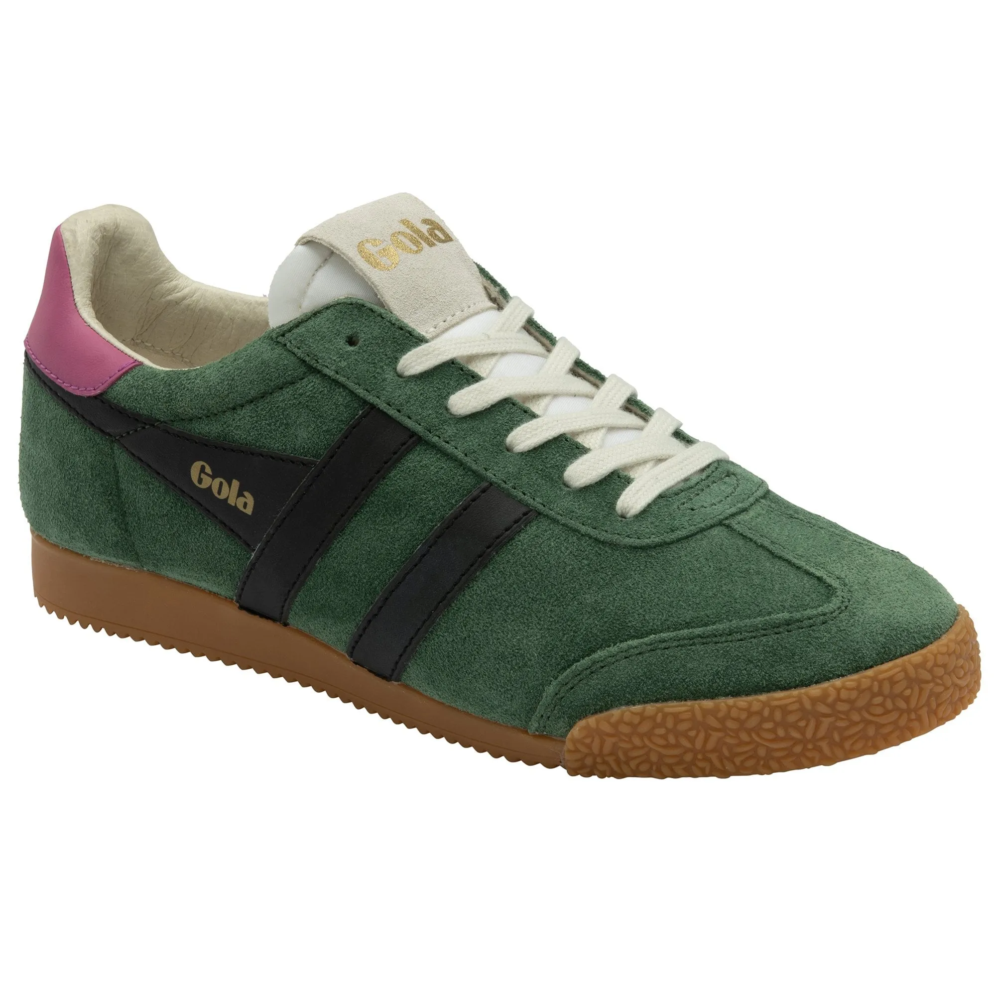Gola Elan Ladies Evergreen/Black/Fuchsia Leather Lace Up Trainers