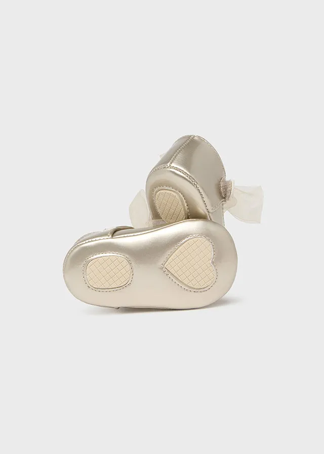 Gold Mary Jane Shoe w Tulle Bow
