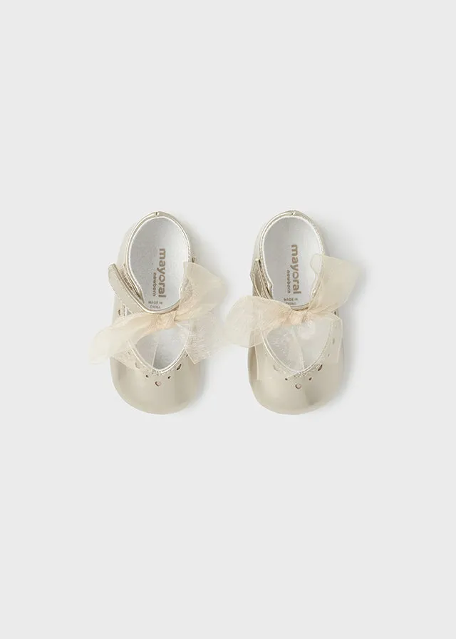 Gold Mary Jane Shoe w Tulle Bow