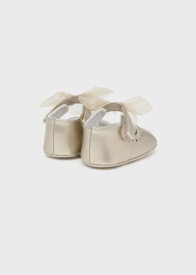 Gold Mary Jane Shoe w Tulle Bow
