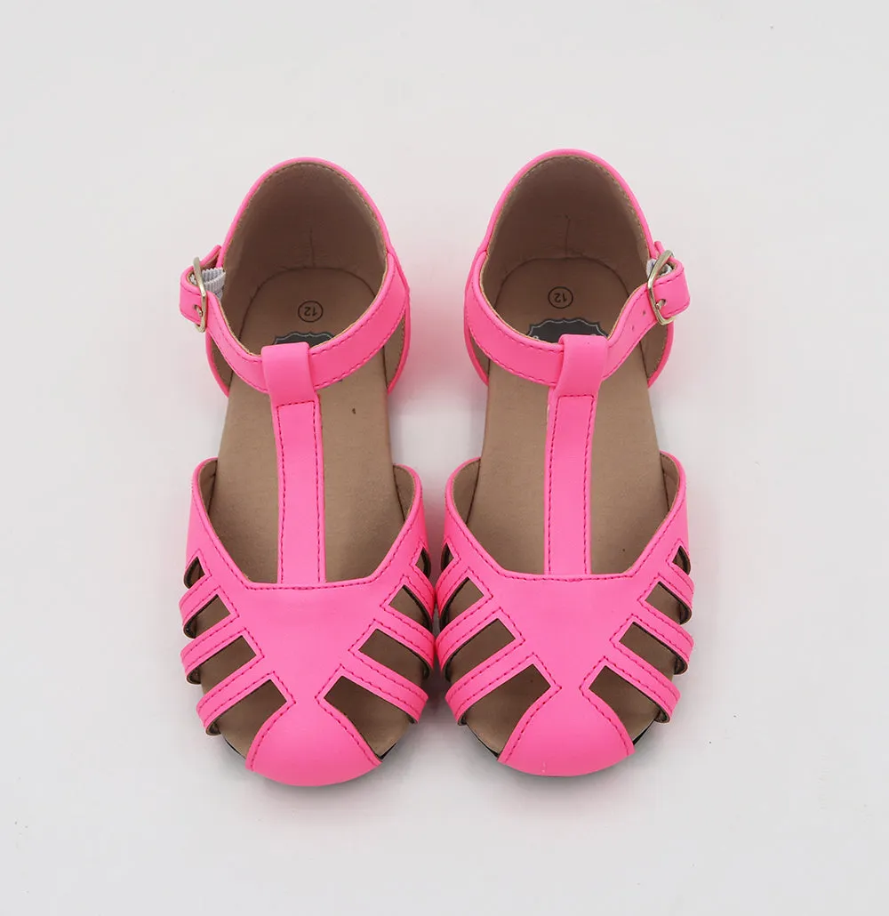 Gray Cutout Shoes - Neon Pink