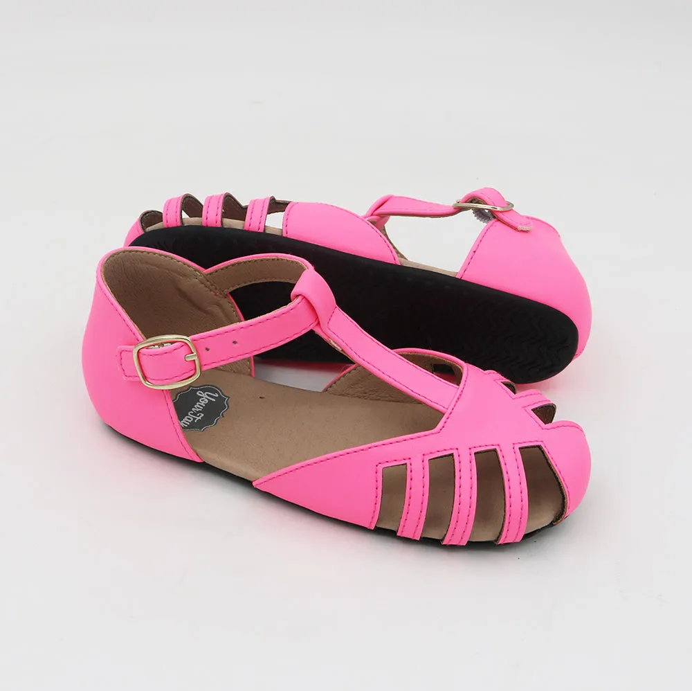 Gray Cutout Shoes - Neon Pink