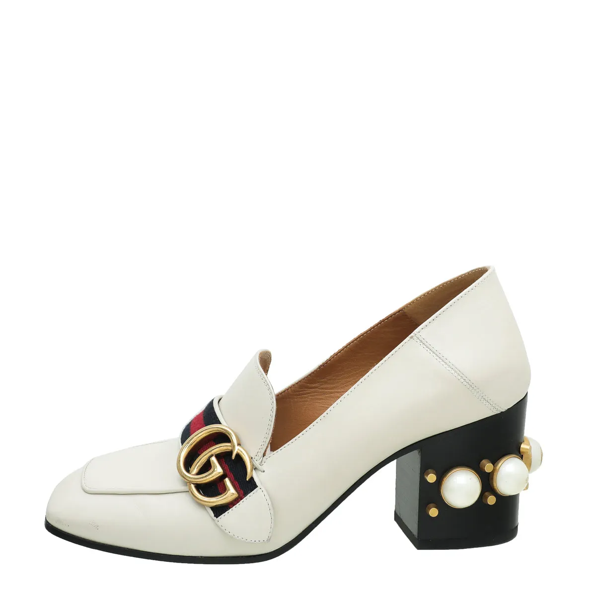 Gucci Tricoloe Double G Mid Heel Loafers 36