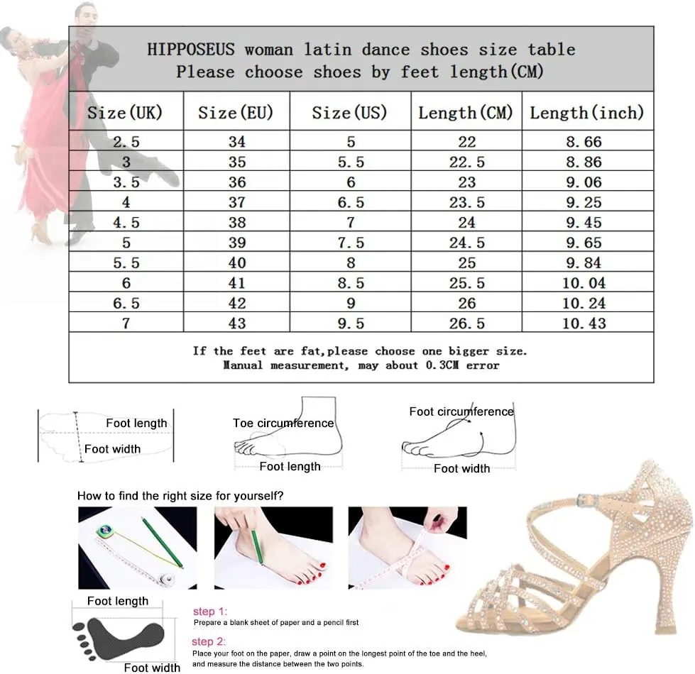HIPPOSEUS Women's Satin Latin Dance Shoes Rhinestone Ballroom Salsa Practice Performance Dance Shoes Blue,Model L382
