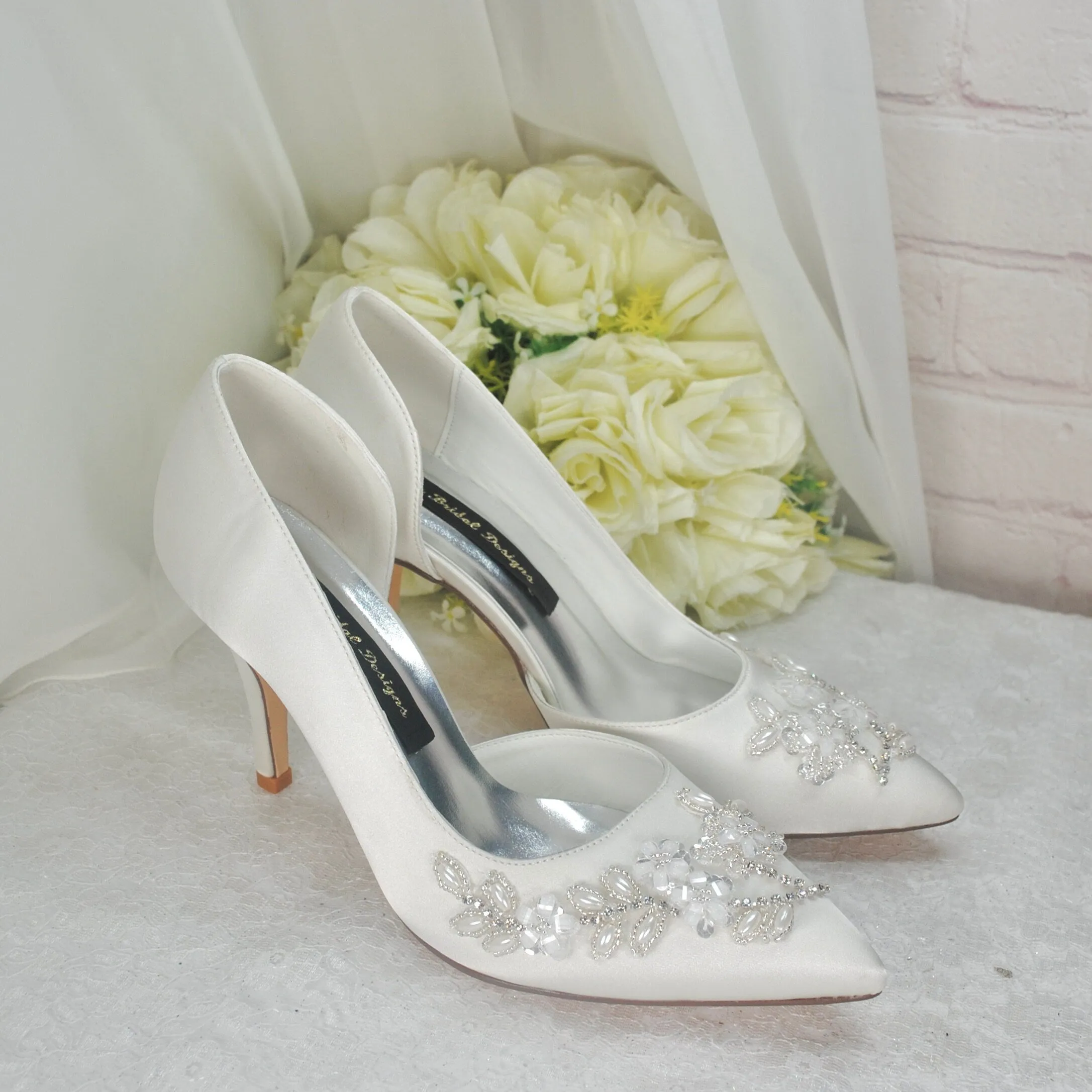 Ivory Wedding Heels, Floral Beaded Size UK5/US7.5