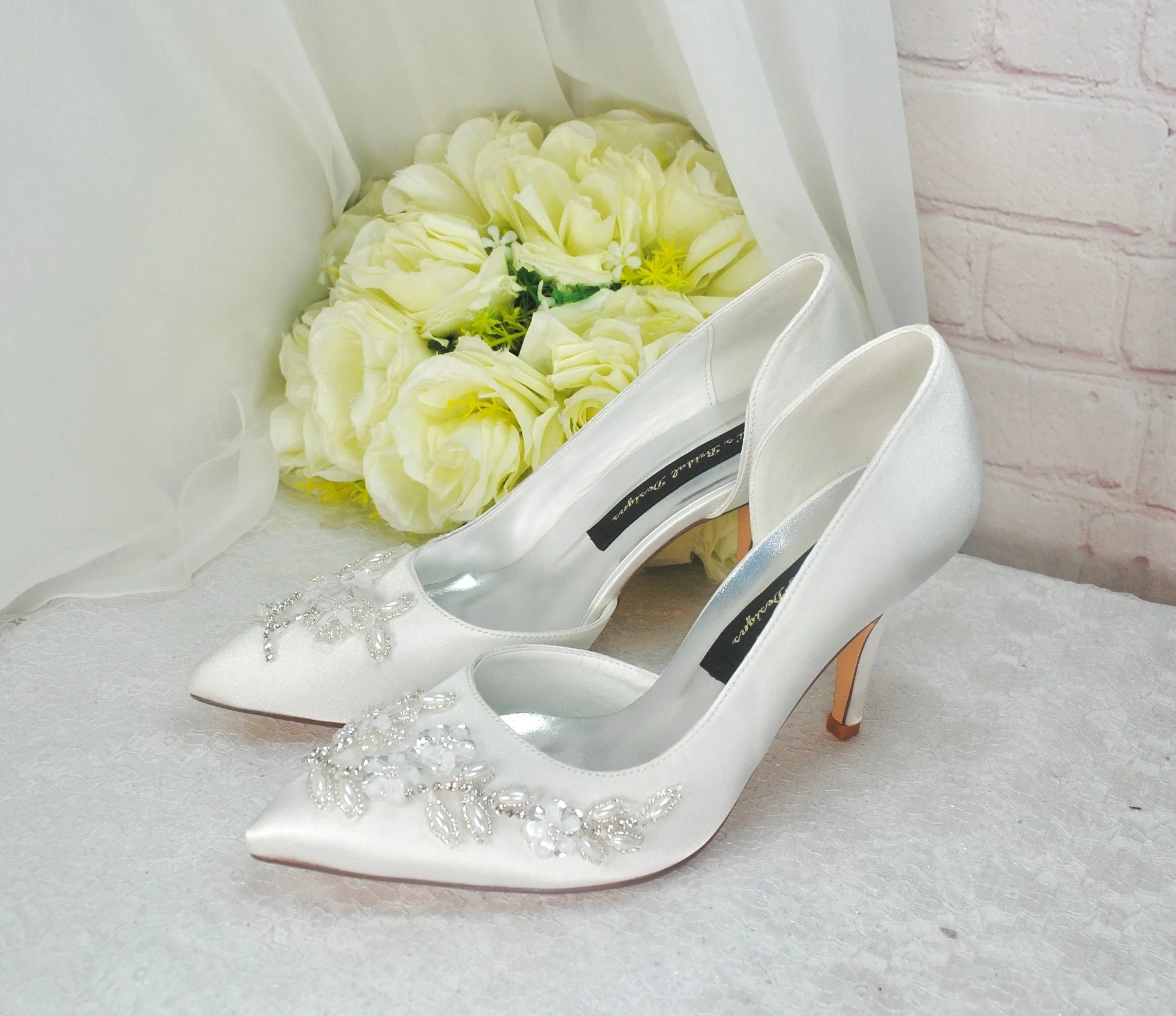 Ivory Wedding Heels, Floral Beaded Size UK5/US7.5