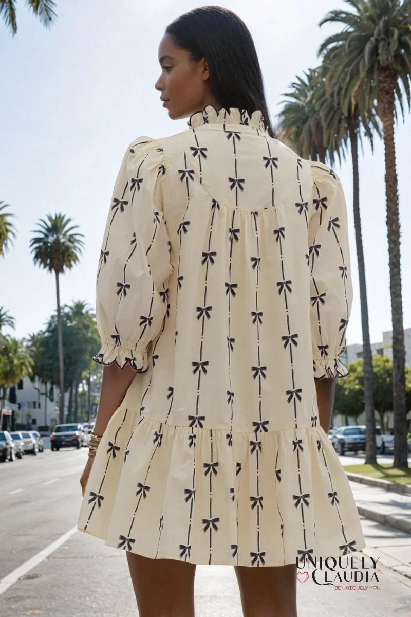 Javelyn High Neck Bow Print Dress