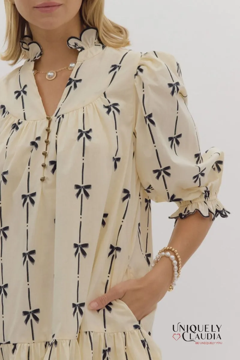 Javelyn High Neck Bow Print Dress
