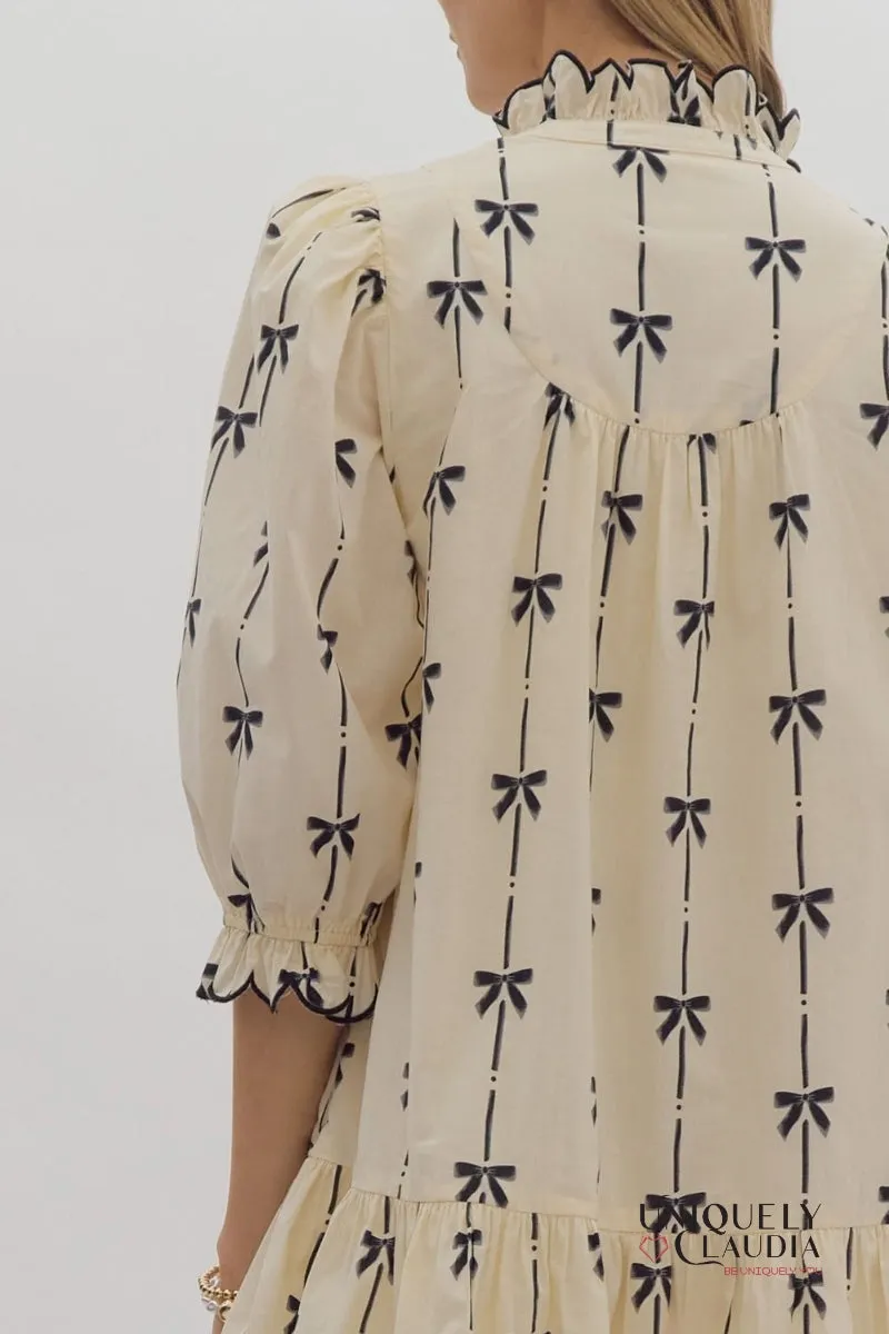 Javelyn High Neck Bow Print Dress