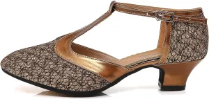 JUODVMP Women's 1920s Shoes Glitter Flapper Gatsby Shoes Latin Tango Salsa Ballroom Dance Heels
