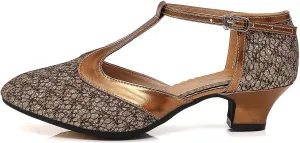 JUODVMP Women's 1920s Shoes Glitter Flapper Gatsby Shoes Latin Tango Salsa Ballroom Dance Heels