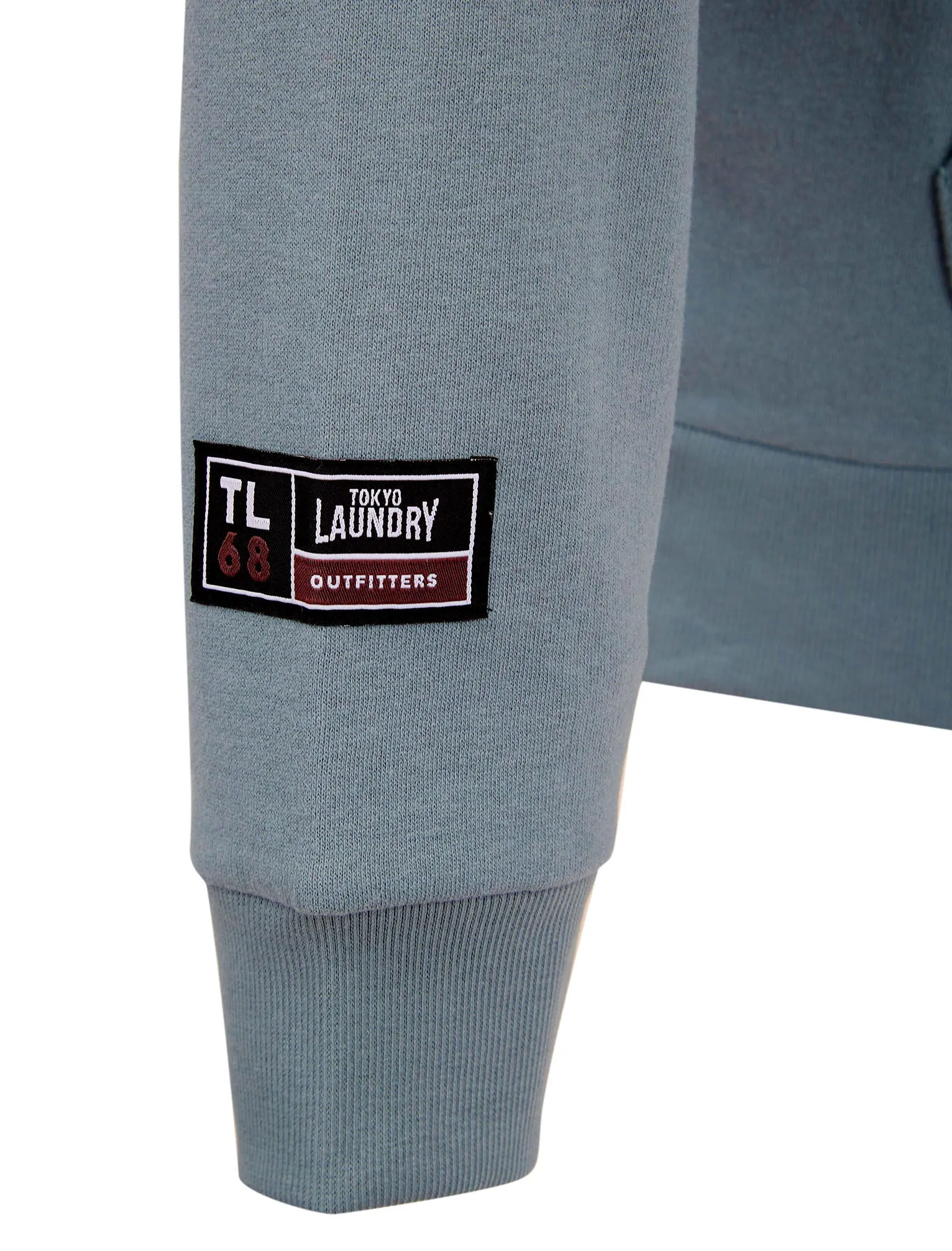 Kole Motif Brushback Fleece Pullover Hoodie with Back Print in Cool Grey - Tokyo Laundry