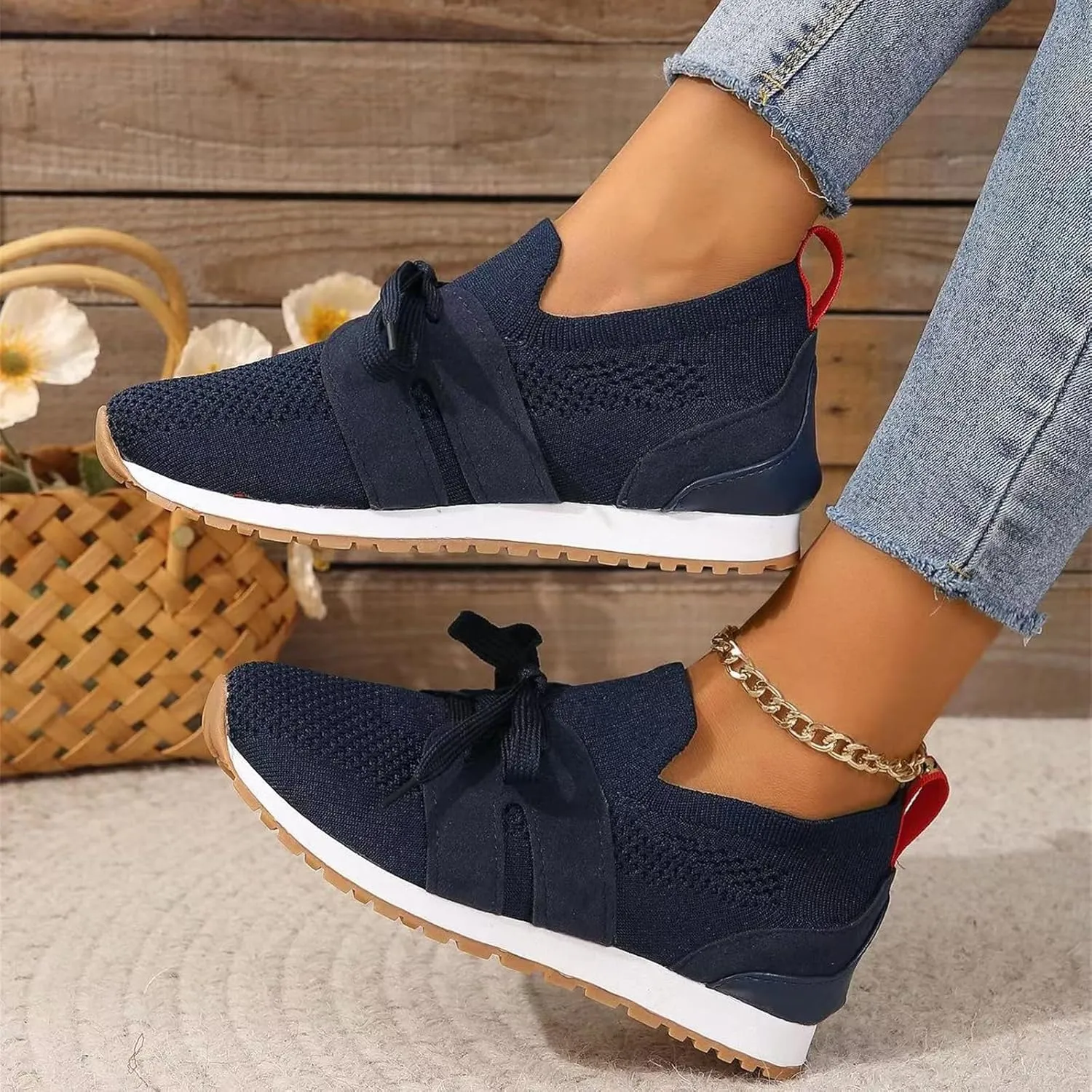 Lausiuoe Slip On Sneakers Women Arch Support Walking Shoes Lightweight Mesh Casual Jogging Tennis Shoes Workout Gym Sneakers