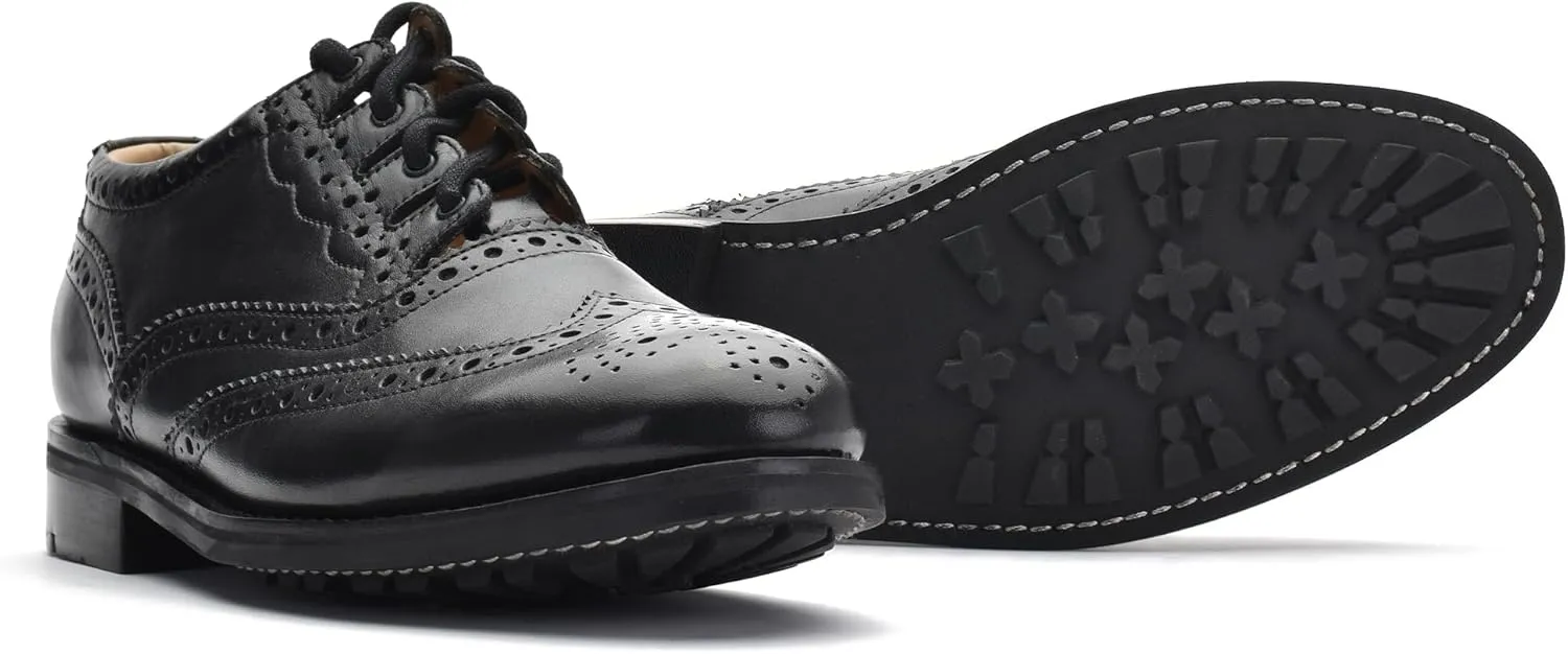 Leather Ghillie Brogue Kilt Shoes Traditional Scottish Piper and Highland Outfit Wedding Shoes Featuring Extra Long Laces & Leather Tassels - Sizes 6  17 Style  All Weather Sole Piper Color  Black