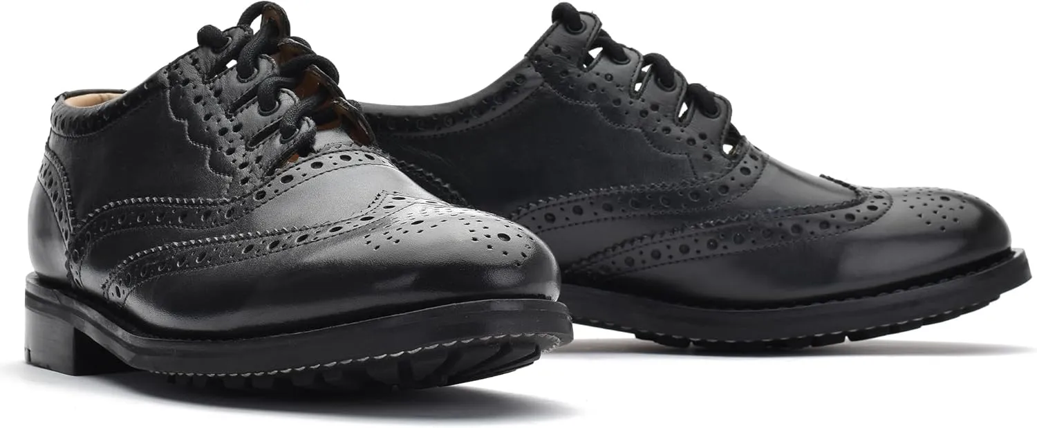Leather Ghillie Brogue Kilt Shoes Traditional Scottish Piper and Highland Outfit Wedding Shoes Featuring Extra Long Laces & Leather Tassels - Sizes 6  17 Style  All Weather Sole Piper Color  Black