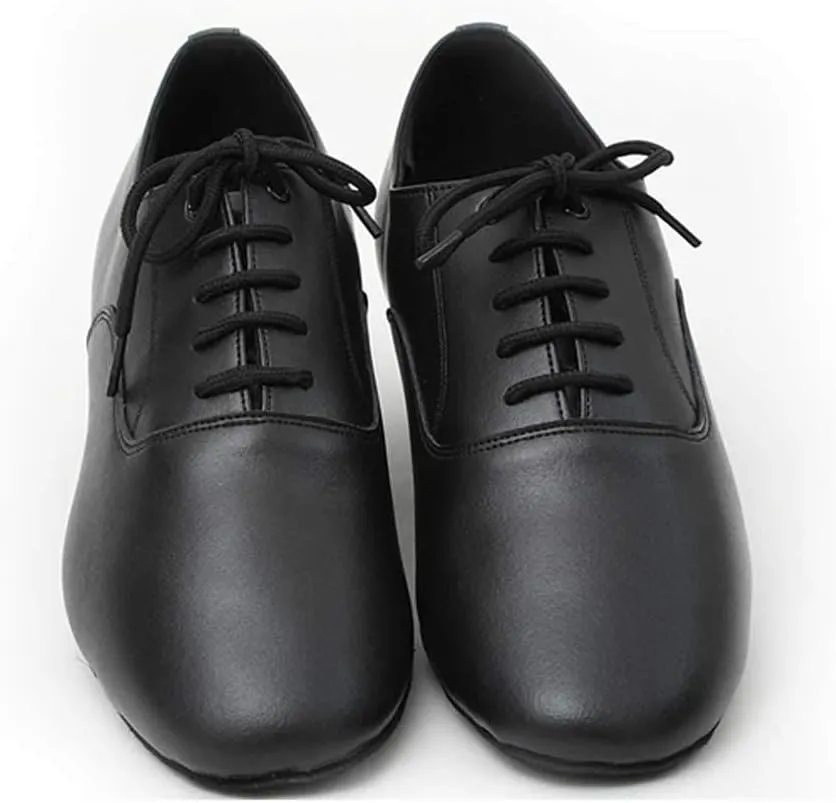 Mens Soft Leather Jazz Shoes Modern Latin Lace-up Closed Toe 4CM Standard Dance Shoes