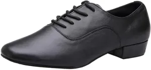 Mens Soft Leather Jazz Shoes Modern Latin Lace-up Closed Toe 4CM Standard Dance Shoes