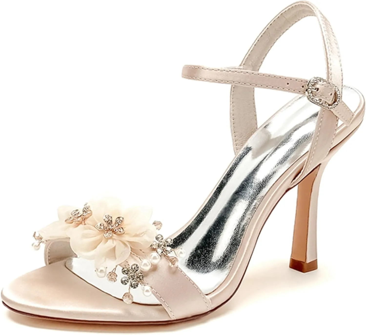Minishion High Heel Shoes for Women Wedding Slingback Evening Prom Sandals with Flowers MS314