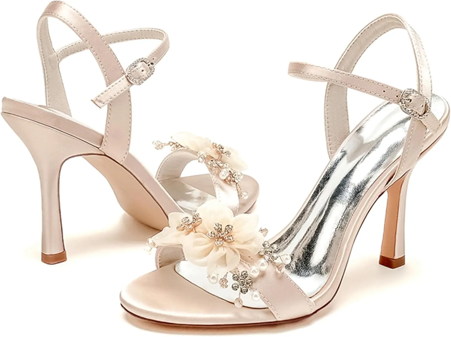 Minishion High Heel Shoes for Women Wedding Slingback Evening Prom Sandals with Flowers MS314
