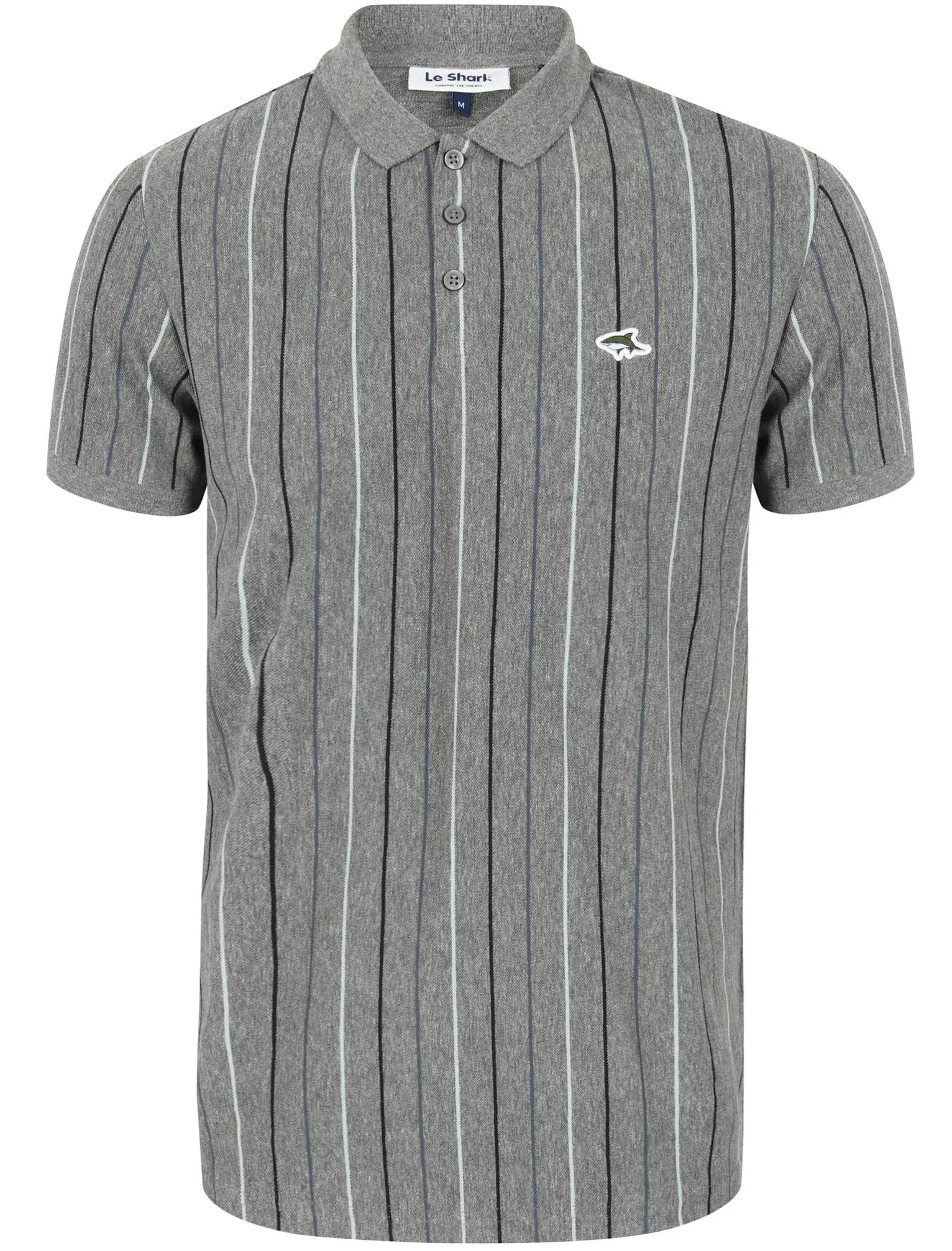 Norwood Pinstripe Cotton Pique Polo Shirt In Mid Grey Marl - Le Shark