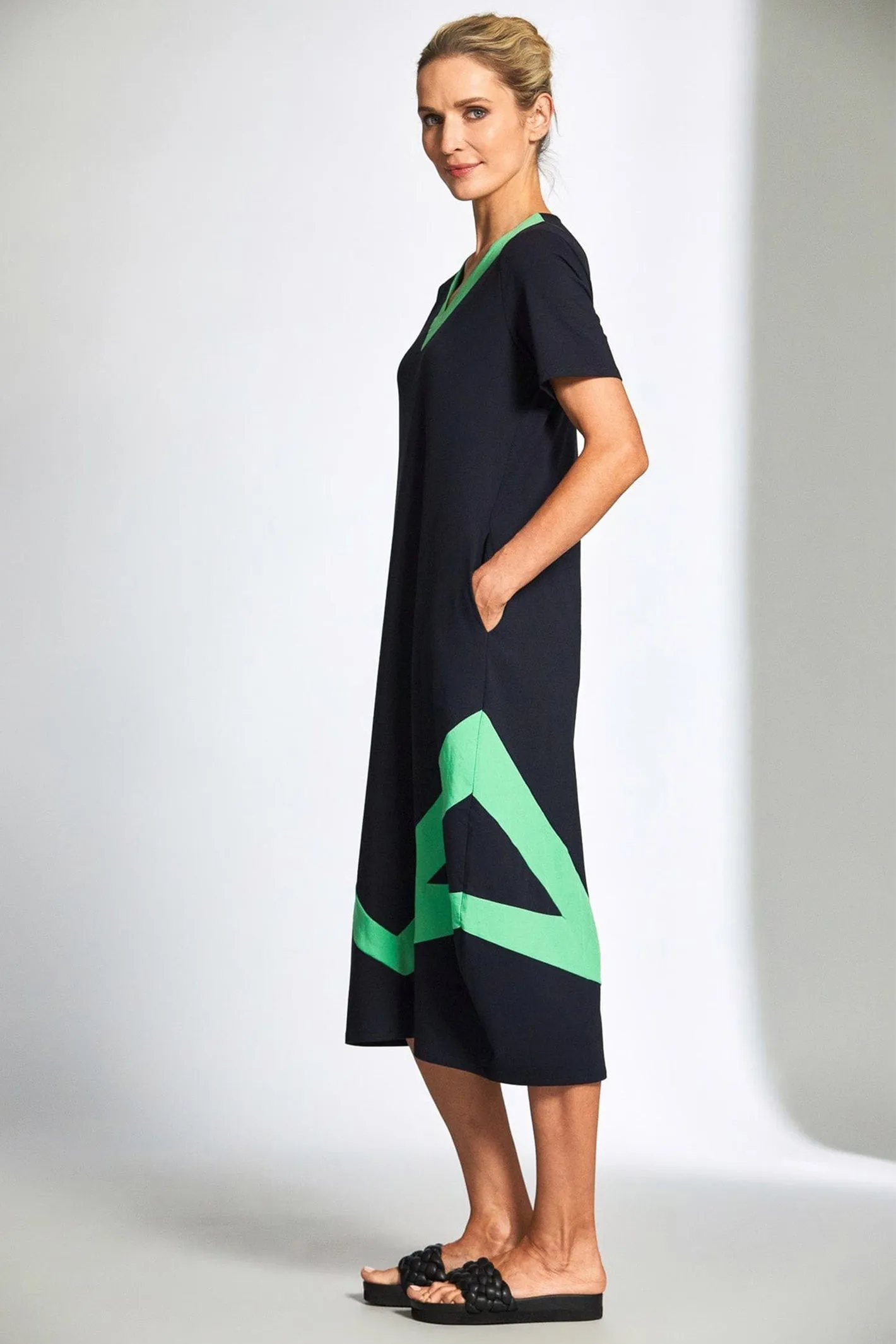 Peruzzi 190 Green Colour Block Triangles Dress