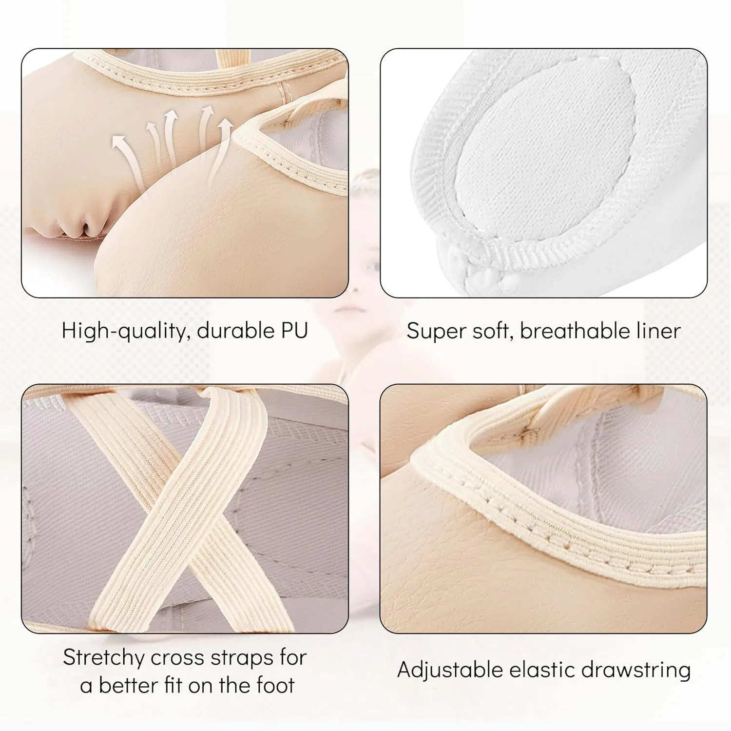 PU Ballet Shoes for Girls - Dance Practice Slippers for Girls, No-Tie Sole Yoga Shoes(Toddler/Little Kid/Big Kid)