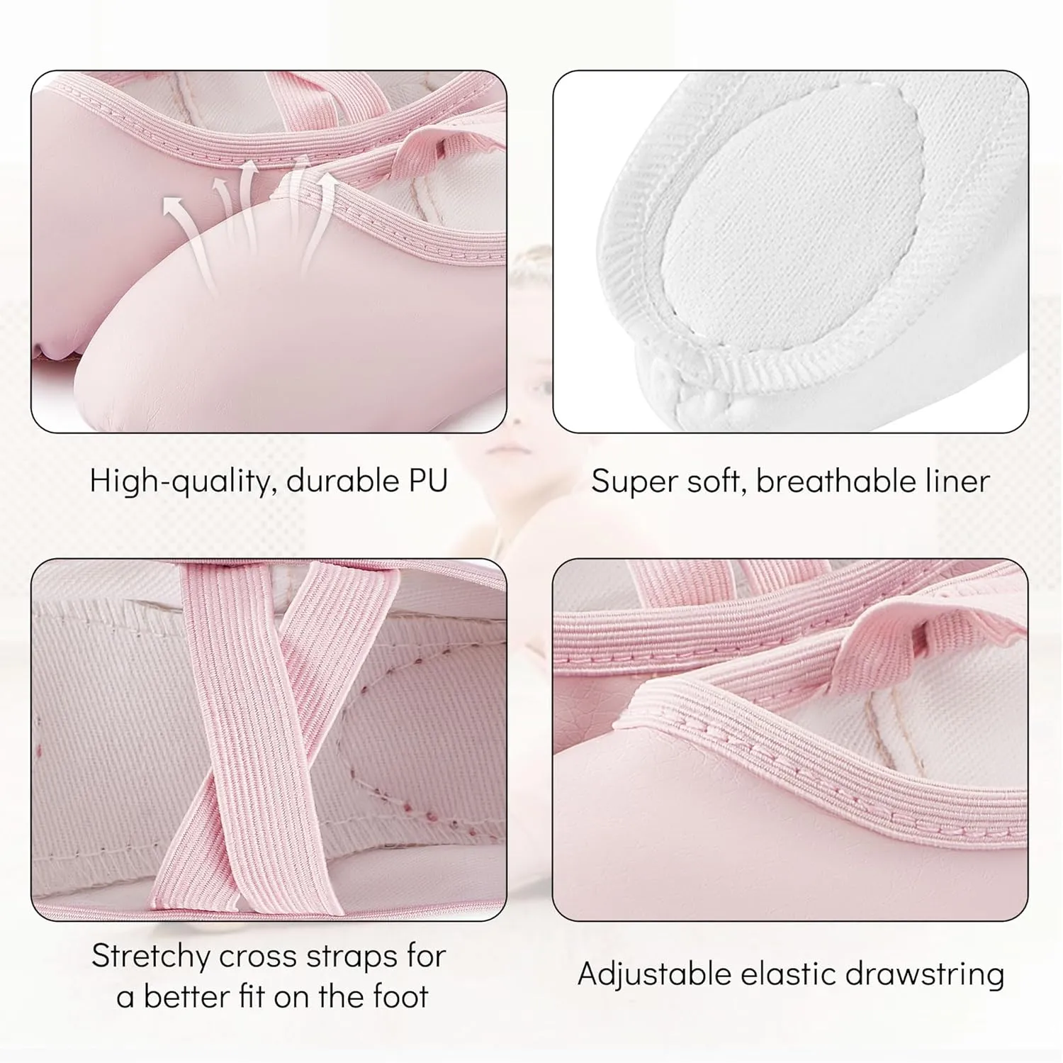 PU Ballet Shoes for Girls - Dance Practice Slippers for Girls, No-Tie Sole Yoga Shoes(Toddler/Little Kid/Big Kid)