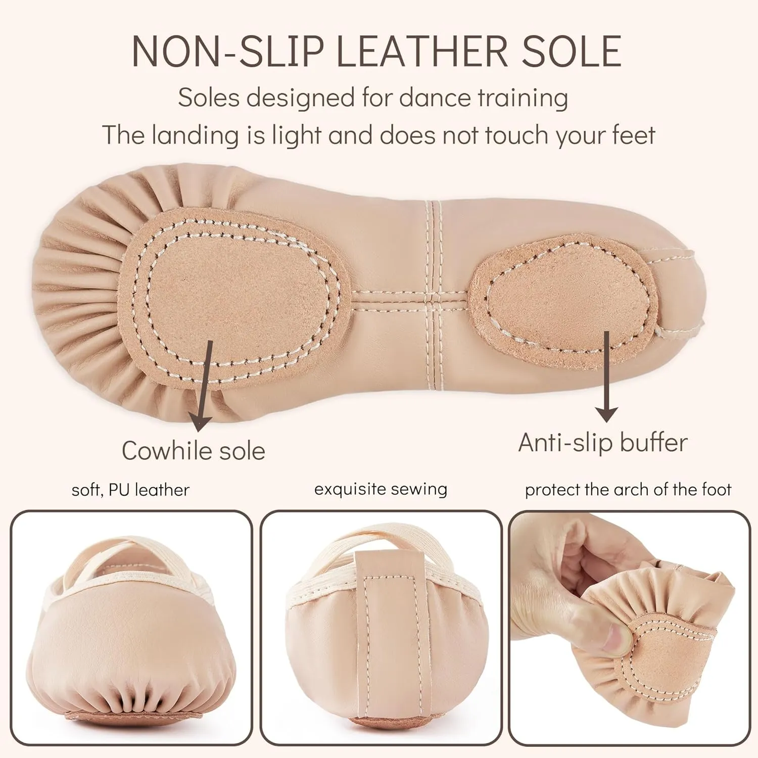 PU Ballet Shoes for Girls - Dance Practice Slippers for Girls, No-Tie Sole Yoga Shoes(Toddler/Little Kid/Big Kid)