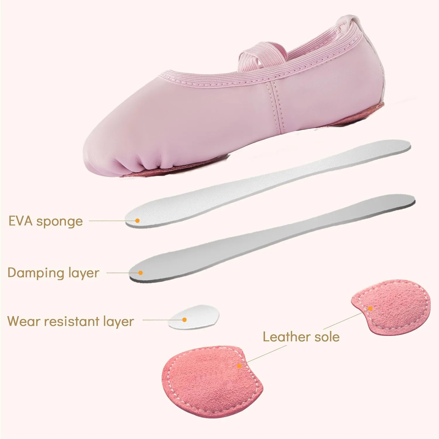 PU Ballet Shoes for Girls - Dance Practice Slippers for Girls, No-Tie Sole Yoga Shoes(Toddler/Little Kid/Big Kid)