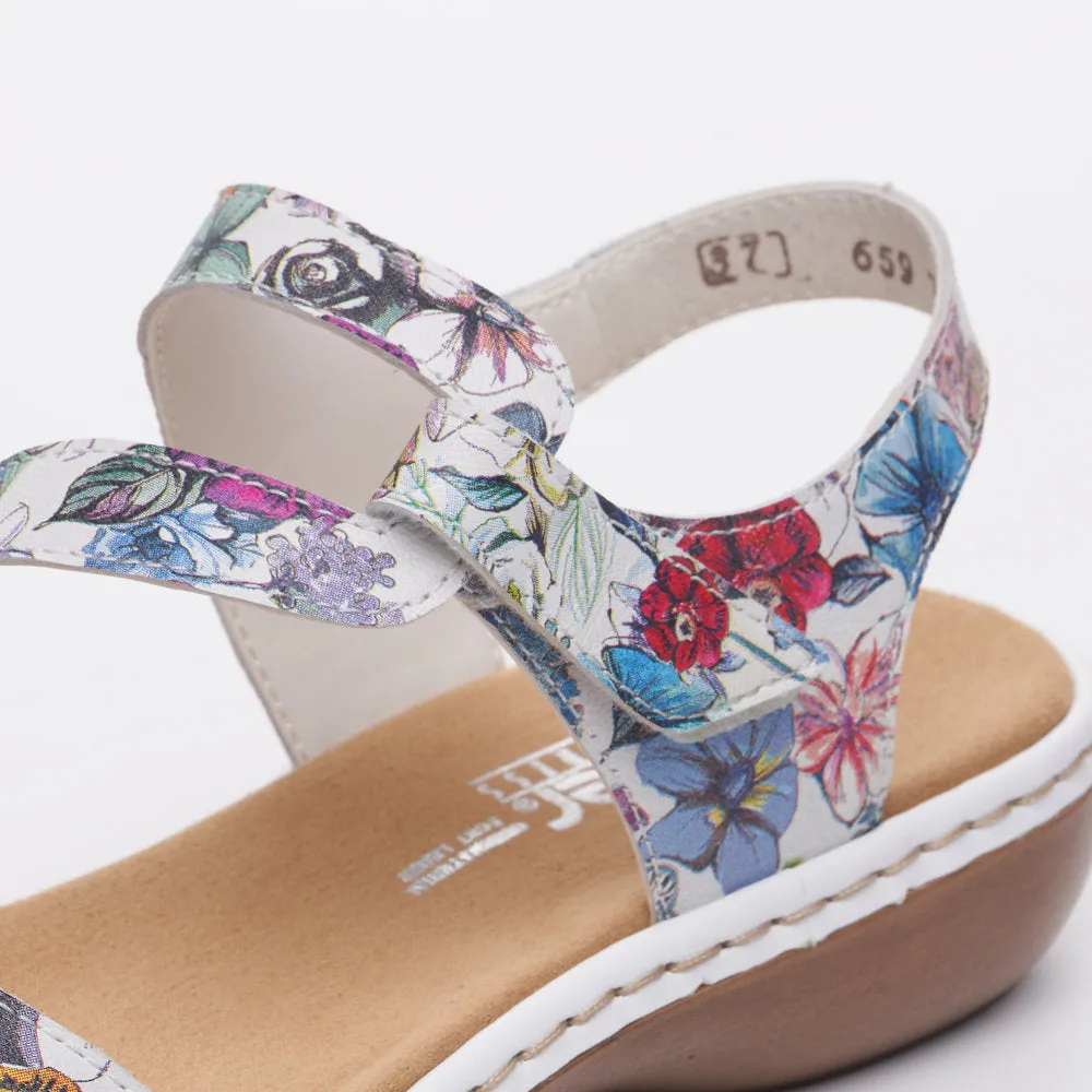 Rieker 659C7-92 Ladies White Multi Leather Touch Fastening Sandals