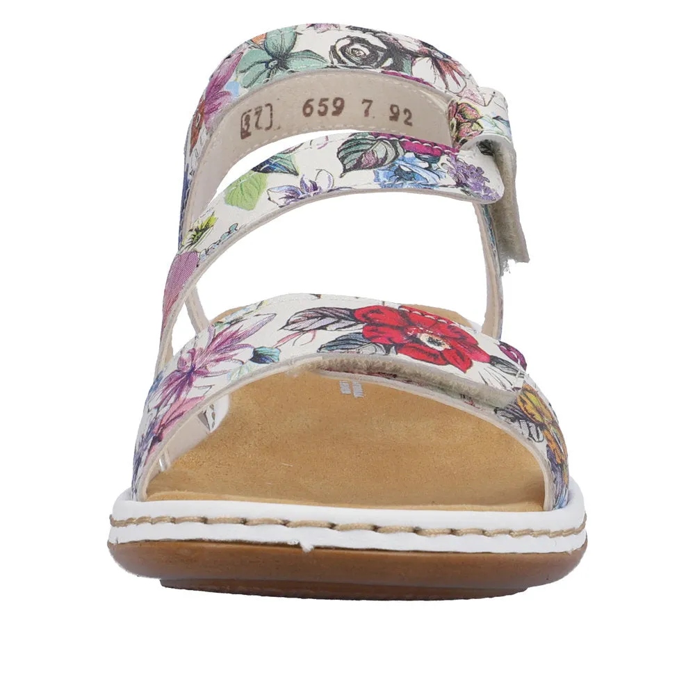 Rieker 659C7-92 Ladies White Multi Leather Touch Fastening Sandals